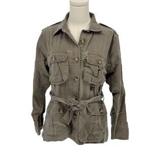 TAG Safari Field Jacket Olive Green 100% Cotton Belted Utility Size L